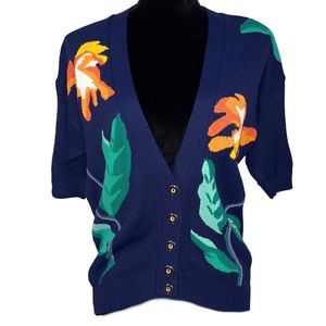 That's Me Vintage Cardigan Sweater Womens Medium Short Sleeve Floral Embroidery